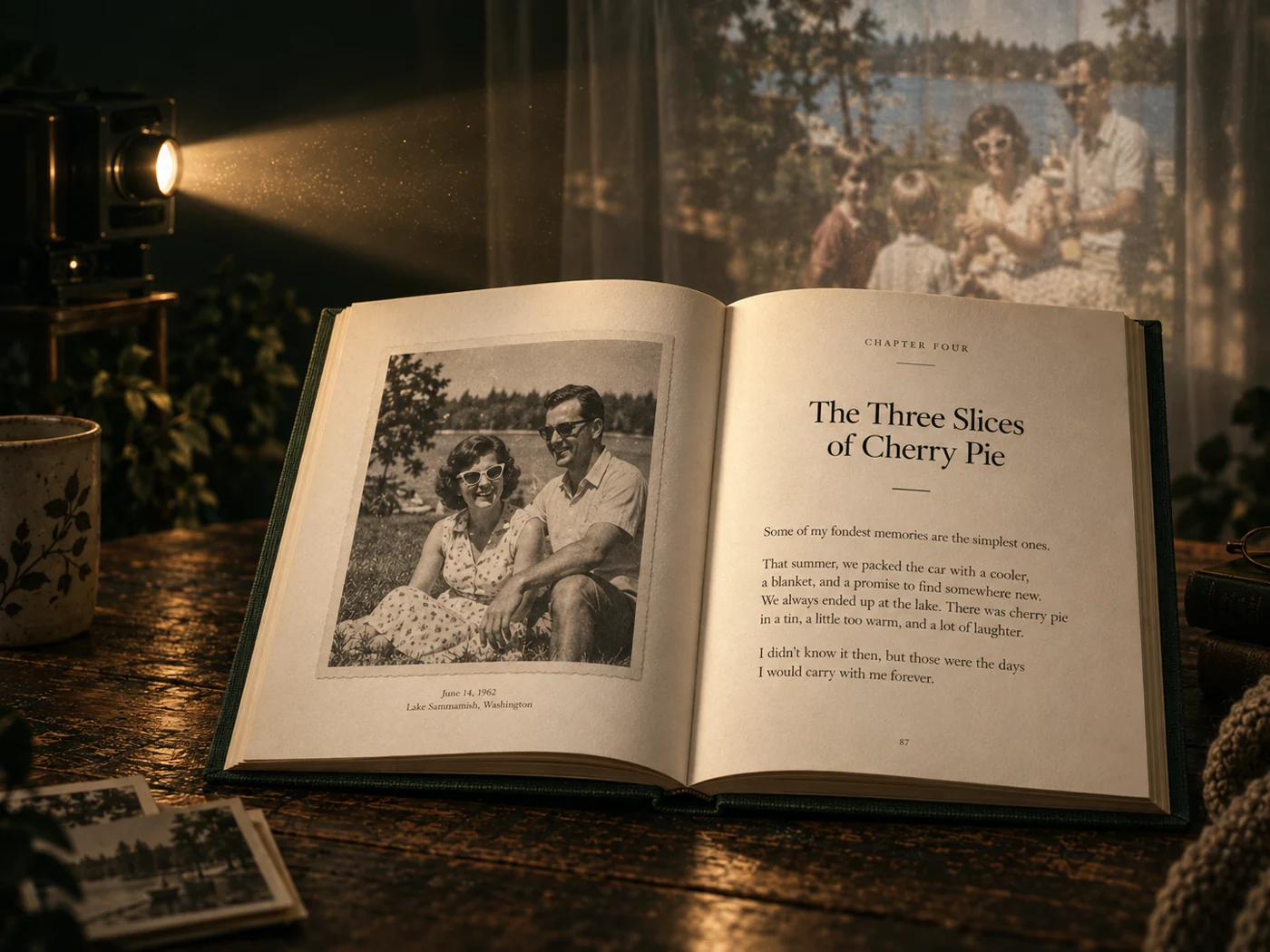 An open family memoir with a photograph and a written chapter.